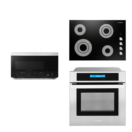 Cosmo 3 Piece Kitchen Appliance Package With 30  Electric Cooktop 30  Over The Range Microwave 24  Single Electric Wall Oven Kitchen Appliance Bundles