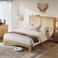 thumbnail image 4 of Full Bed Frame with LED Natural Rattan Headboard, Wood Slats Support, Mattress Foundation, No Box Spring Needed, 4 of 7