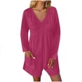thumbnail image 2 of RKSTN Long Sleeve Rompers for Women Plus Size Pleated Texture V Neck Elegant Daily Wear Casual Outfits for Women with Pockets (Hot Pink ,L), 2 of 6