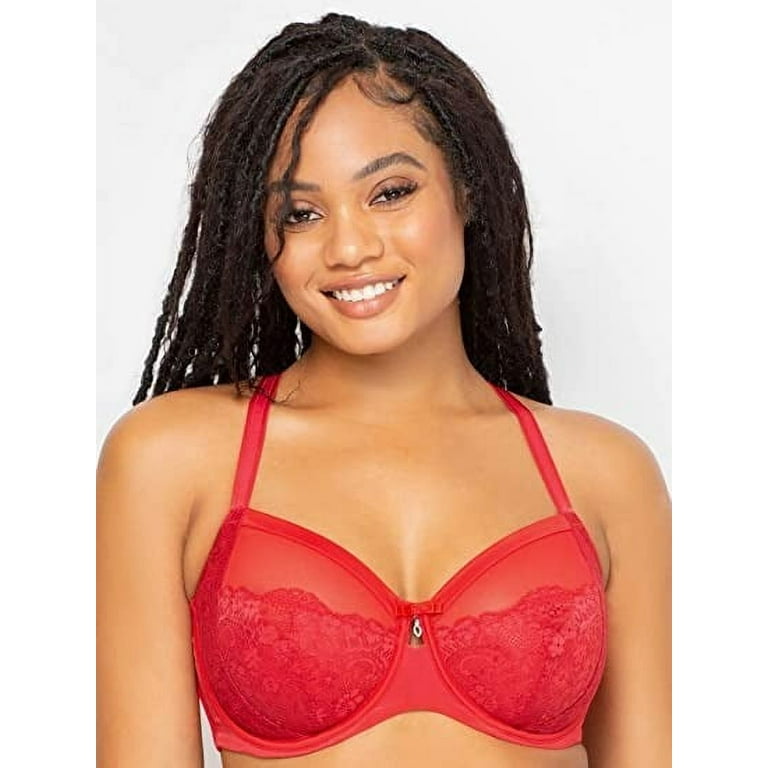 Europe and the United States fashion France lace sexy thin burst deep V  burst models retro color BCD cup bra set Color: red, Cup Size: 85B