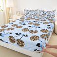 thumbnail image 3 of Feelyou Blue Bowknot Cherry Kid Full Size Sheets, Leopard Cheetah Print Bed Sheets, 4pcs, 3 of 7