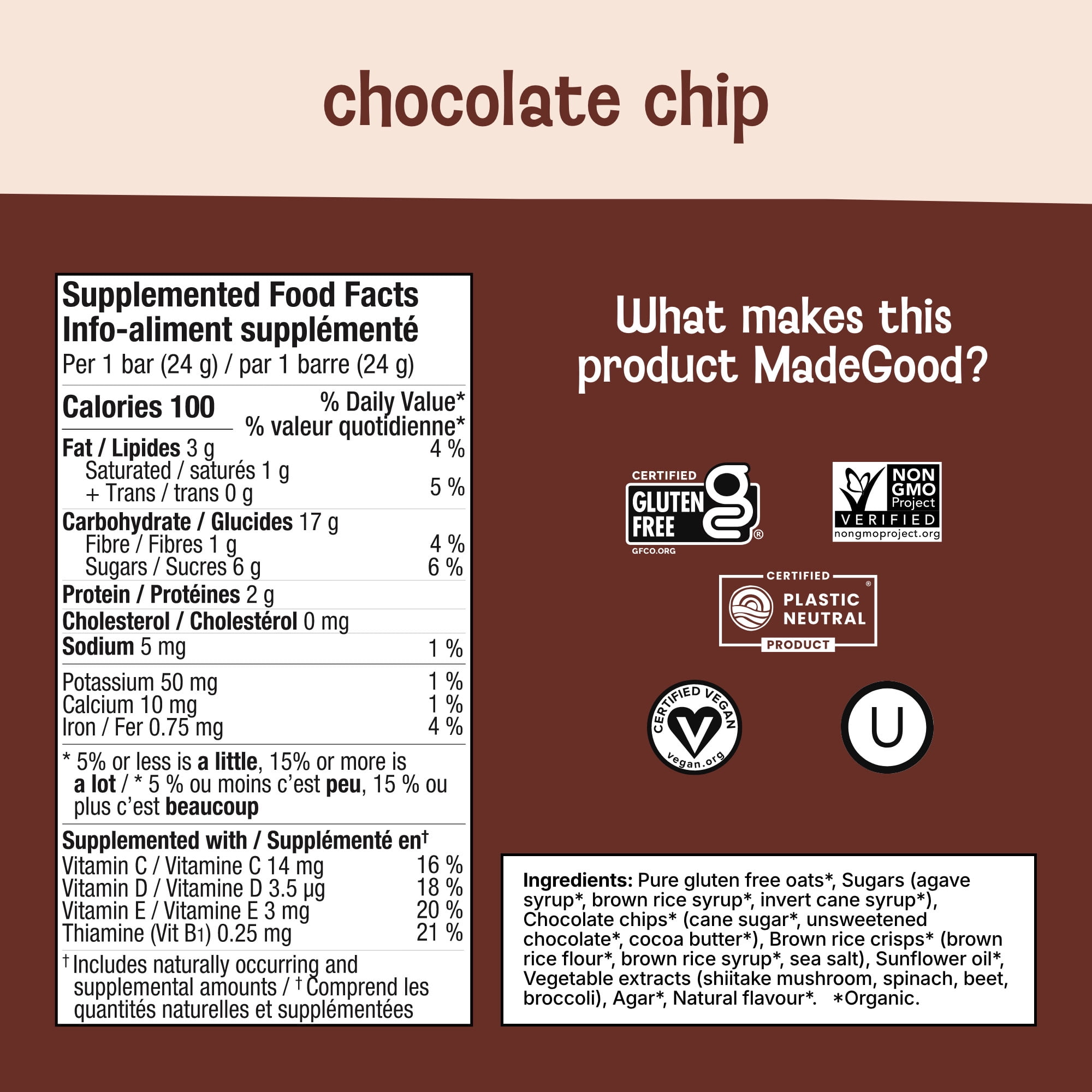 MadeGood Chocolate Chip Granola Bars, 36 Healthy Snack Bars, 0.85 oz Each
