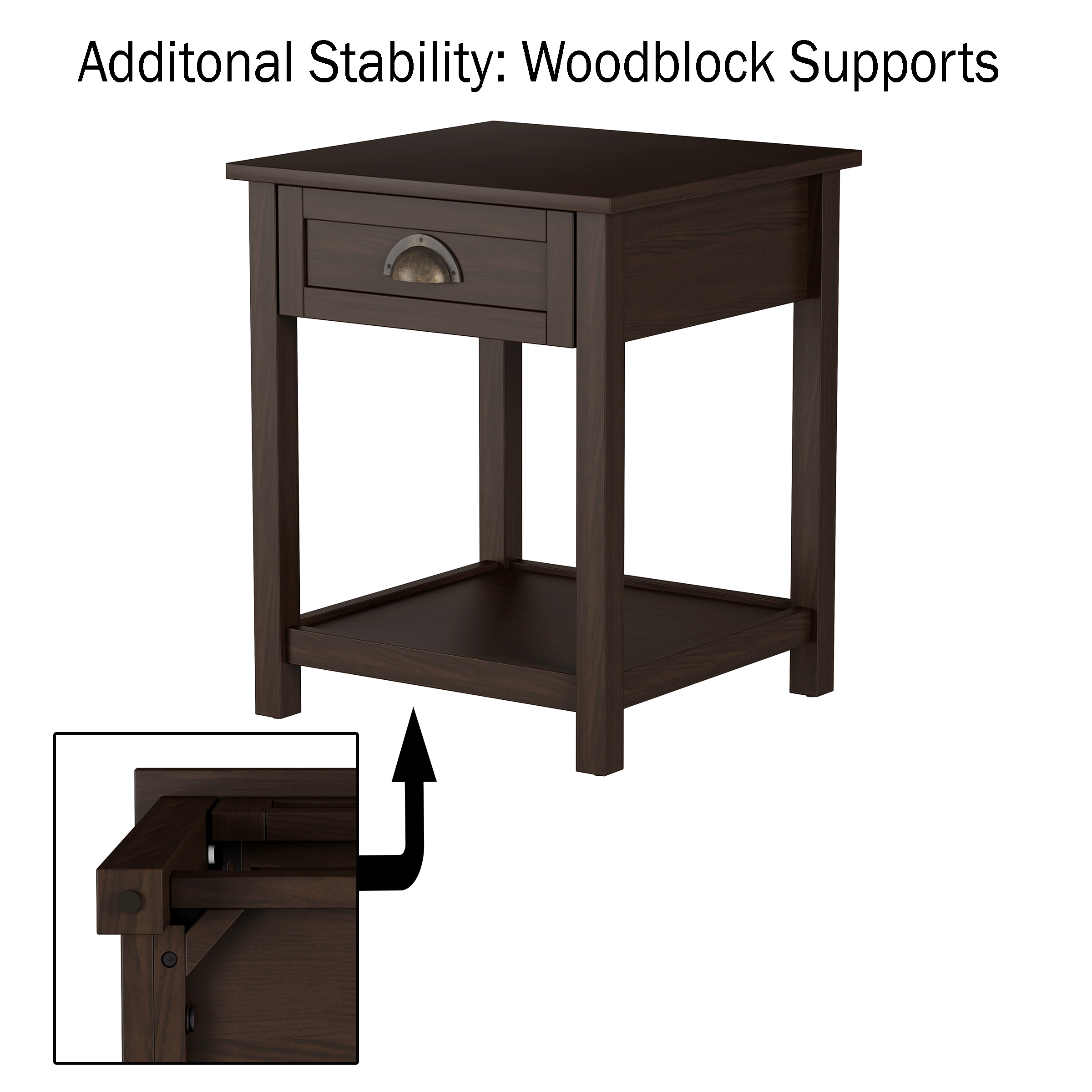 Lavish Home End Table with Drawer- Sofa Side Table with Storage Shelf (Brown)