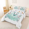 thumbnail image 2 of Manfei Cartoon Halloween Ghost Queen Comforter Set 3 Pieces, Cute Bow Flower Pumpkin Comforter Sets Queen, Mint Green White,Reversible,1 Comforter and 2 Pillowcases, 2 of 6