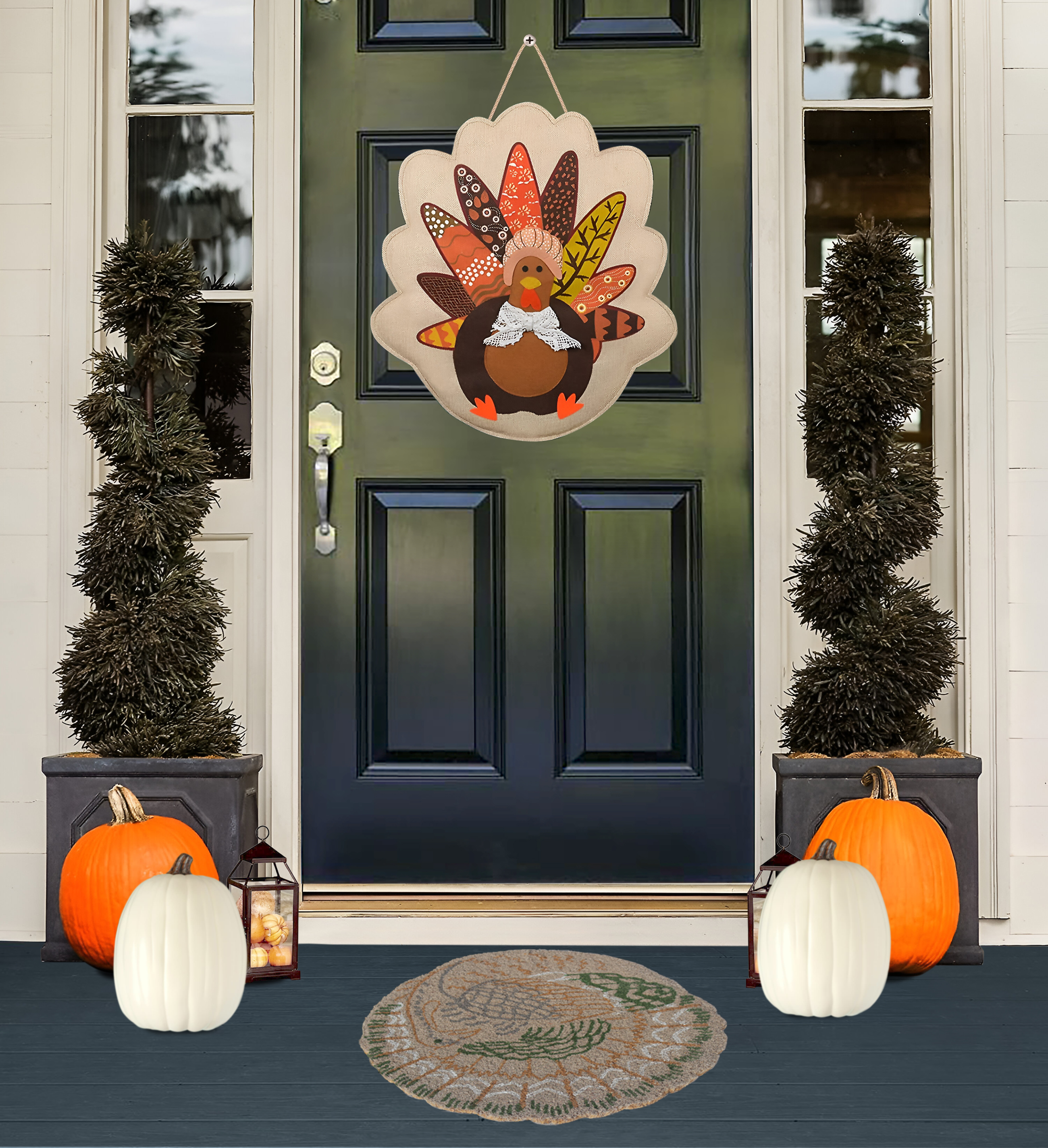RugSmith Anti-Slip PVC Coir Machine Doormat Tufted Round Turkey, Natural, 20"X20"