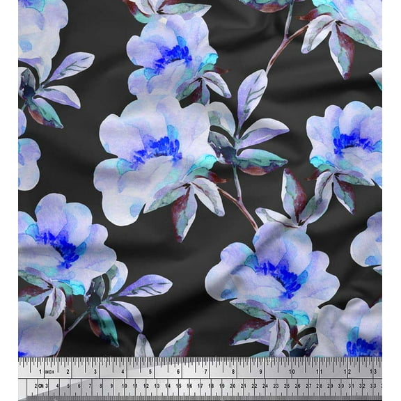 Soimoi Cotton Duck Fabric Flower & Leaves Watercolor Fabric Prints by Yard 42 Inch Wide