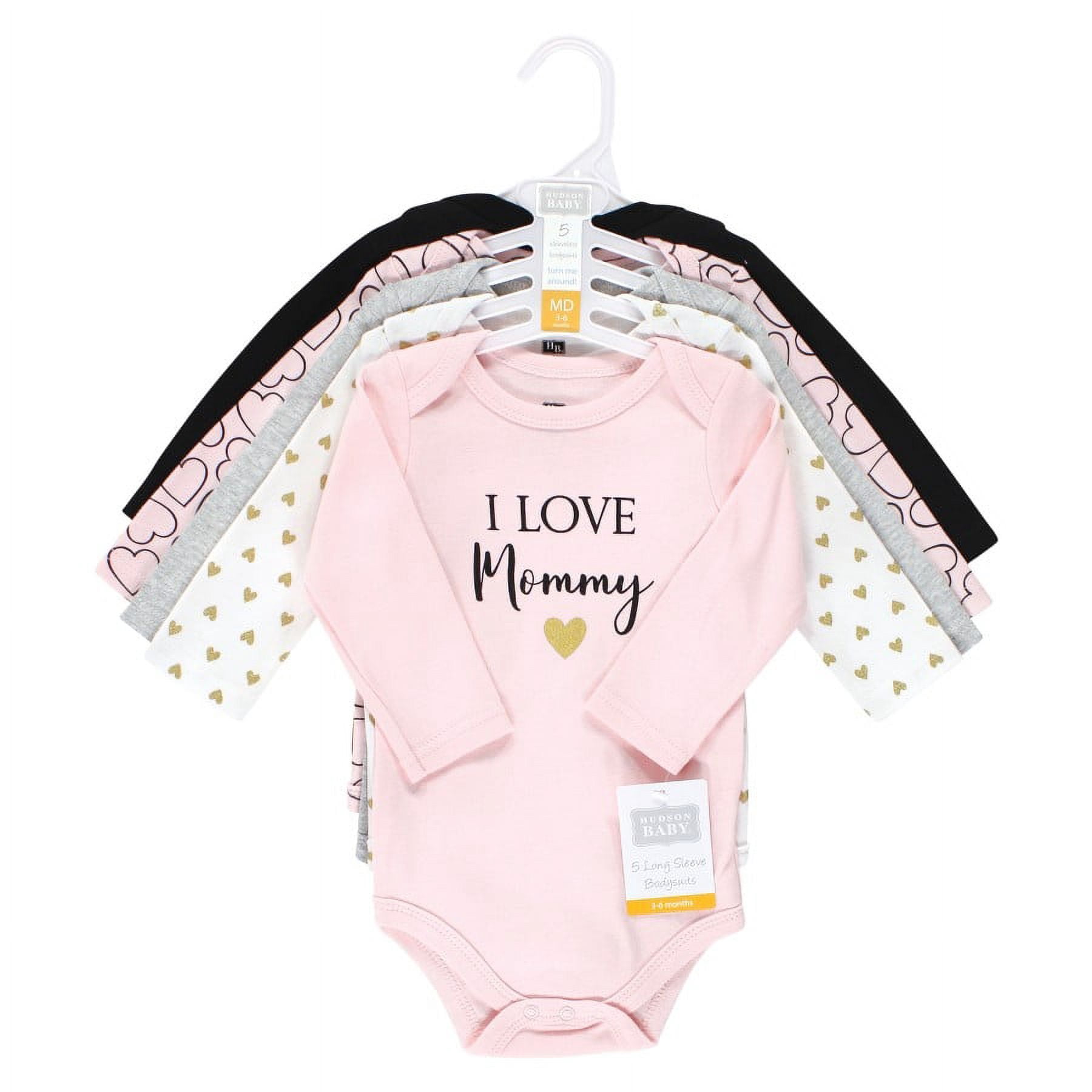 Hudson Baby Infant Girl Cotton Long-Sleeve Bodysuits, Girl Mommy 5-Pack, Preemie