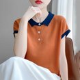 thumbnail image 5 of SPZTSX Knitted Polo Shirts for Women Color Block Short Sleeve Collared Slim Fit Casual Tops for Summer, 5 of 5
