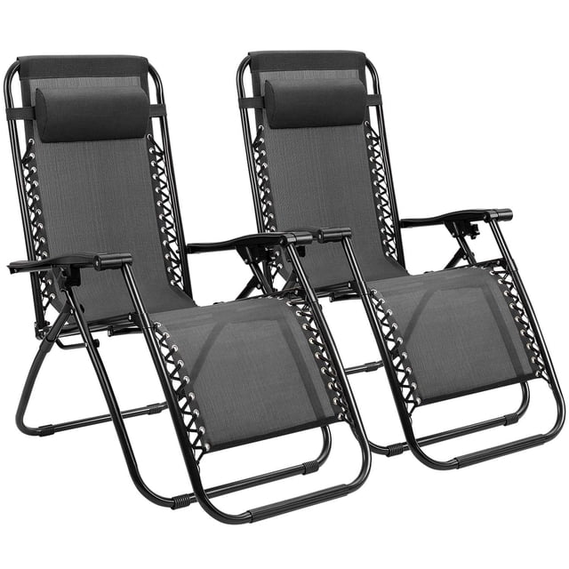 Homall Chaise Zéro Gravité Pliable pour Patio, Fauteuil Inclinable d'Extérieur Réglable en Tissu Textilène, Chaise Longue Portable, Lot de 2, Noir