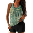 thumbnail image 2 of KIHOUT Women's Plus Size Green Marble Print Tankini Swimsuit Set | High Waisted Boyshorts with Removable Padded Cups | Conservative Bathing Suit, 2 of 6