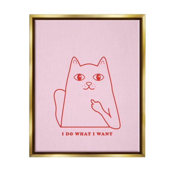 Stupell Industries Do What I Want Cat Animals & Insects Painting Gold Floater Framed Canvas Art Print Wall Art, 25 x 31