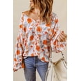 thumbnail image 1 of Women's Orange Split V Neck Floral Print Dolman Blouse, 1 of 16