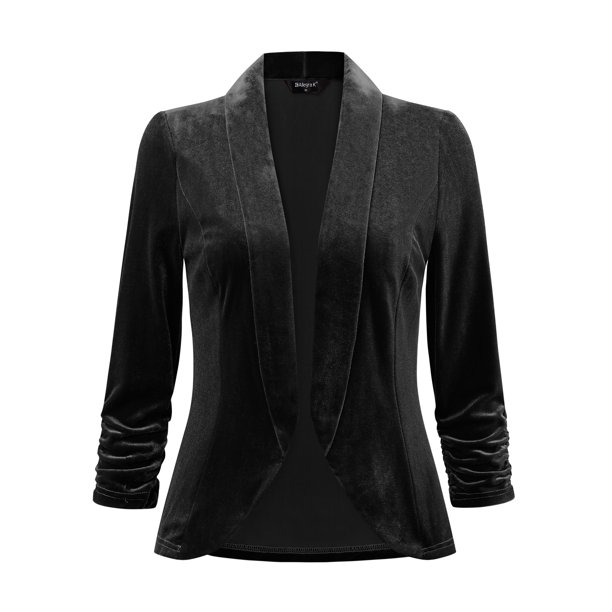 Cárdigan de Terciopelo para Mujer Cárdigan de Frente Abierto con Solapa Chaqueta Corta Negro M