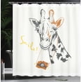 thumbnail image 3 of Ambesonne Camera Shower Curtain, Smile Words with Giraffe, 69"Wx84"L, Amber White Grey, 3 of 4