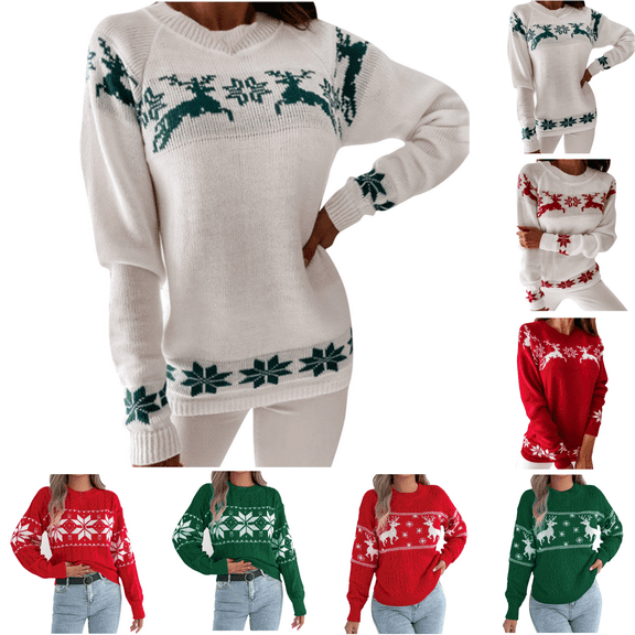 Odbmxy Christmas Sweaters for Women Plus Size Long Sleeve Womens Oversized Sweater Green Loose Holiday Knit Sweaters
