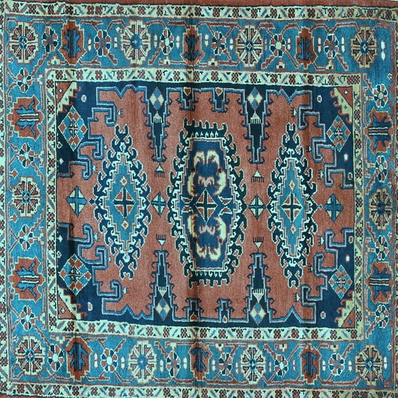 Ahgly Company Indoor Square Persian Light Blue Traditional Area Rugs, 7' Square