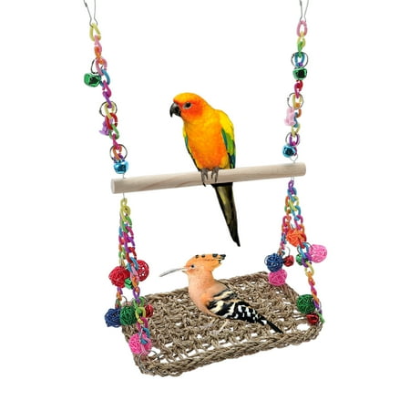Unique Bargains Cockatiel Toys Seagrass Woven Parrot Platform Bird Climbing Hammock Bird Perch Stand Chewing Toys Safe Bird Toy for Parrot Cockatiels Fun Climbing