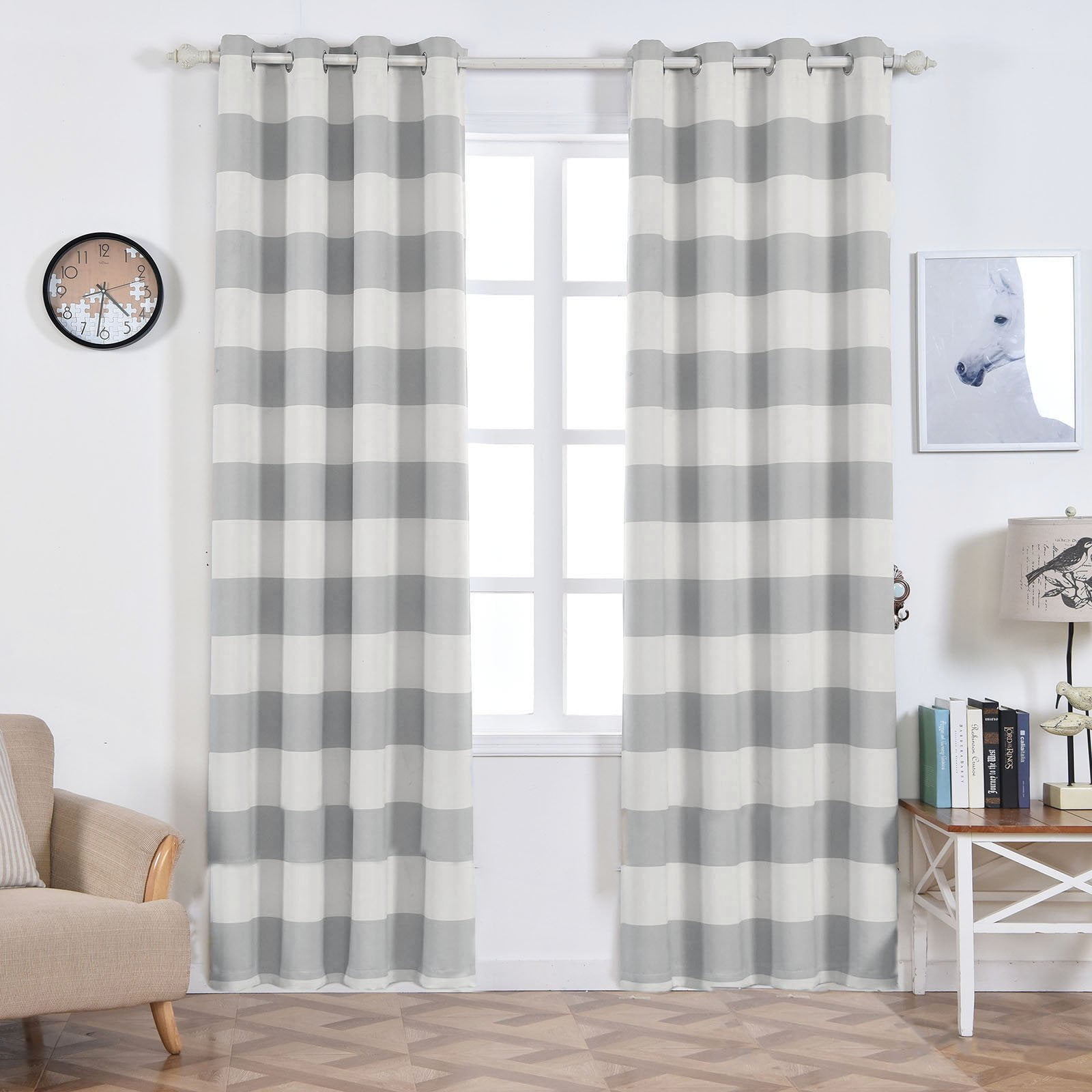 Efavormart 2 Panels Cabana Stripe Thermal Insulated Blackout Curtains