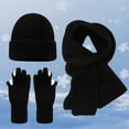 thumbnail image 2 of XIAOCHA Men's Rib‑ ed Beanie Solid Outdoor Travel Scarf Flip‑Tip Gloves Fall Winter Neckwear,Black, 2 of 4