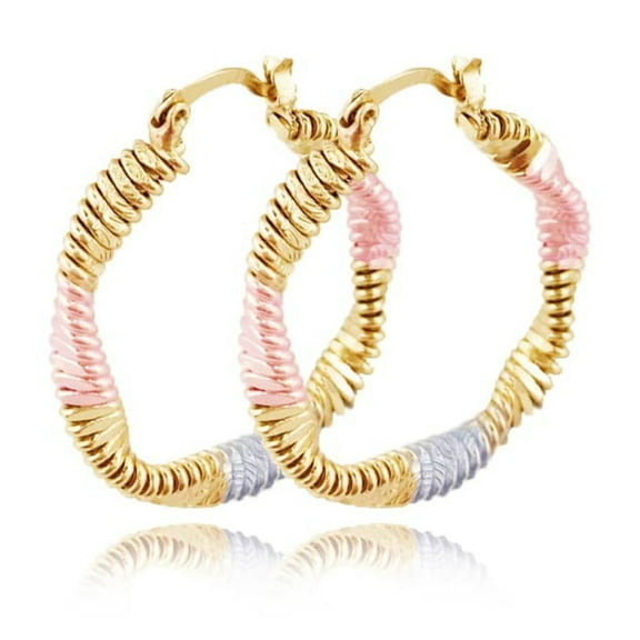 JoeytheJewelryNY 18k Layered real gold Plated Round twisted hoop earrings tri colors #77