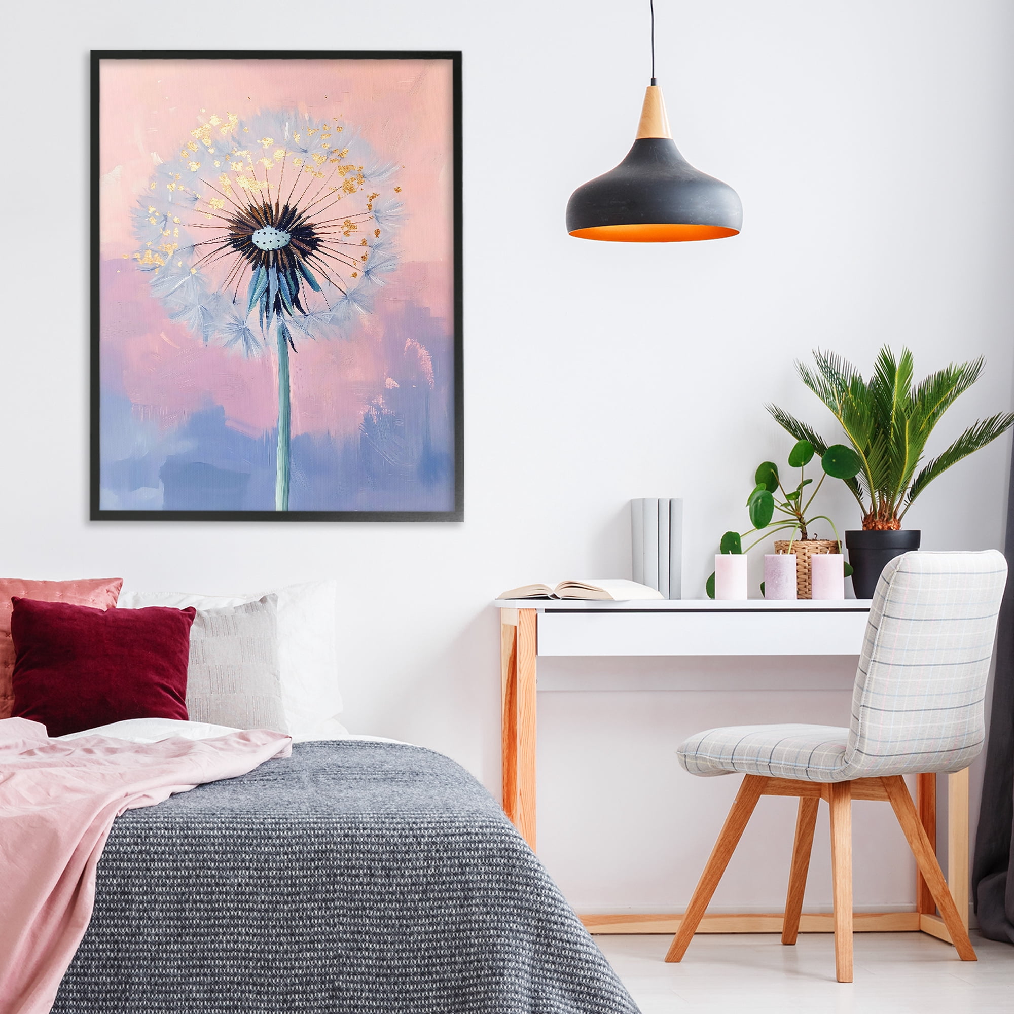 Stupell Industries Pastel Dandelion with Gold Seeds Black Framed Giclee Art, design by The Prints Vibe