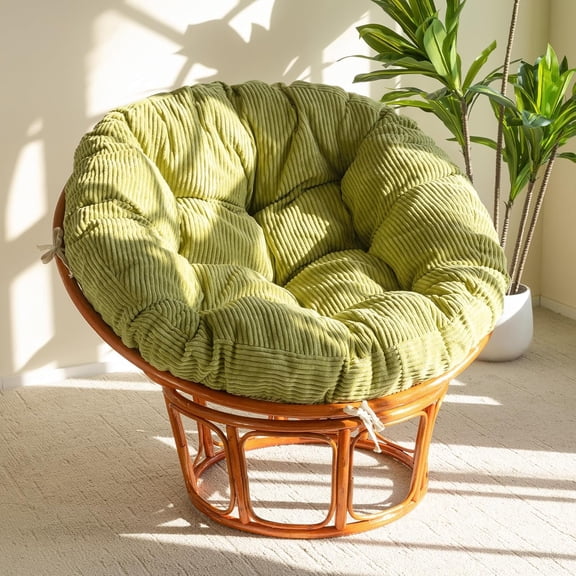 Papasan Chair Cushion with Corduroy Cover (Without Chair), 48 x 48 Inch Supportive Cushion, Overstuffed Chair Cushion,Green