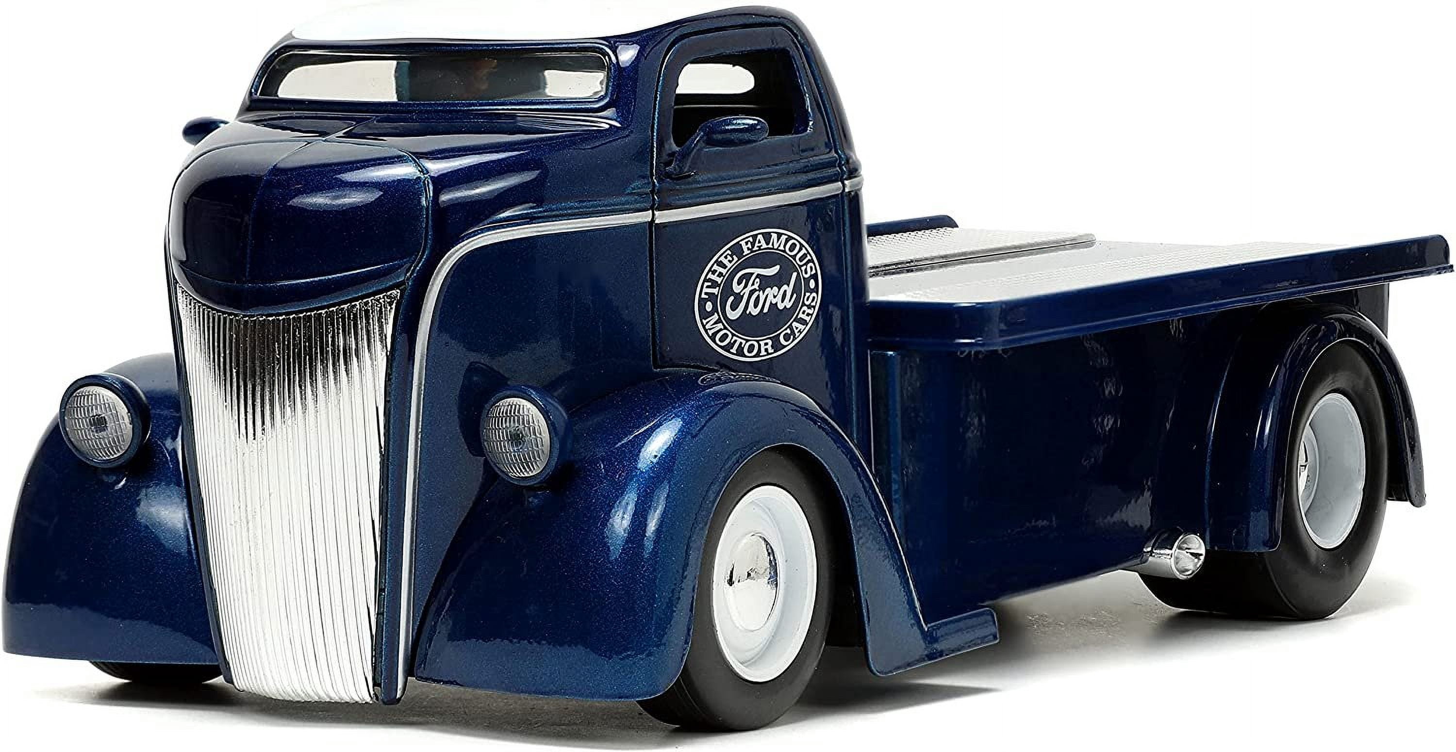 1947 Ford COE Flatbed Truck Dark Blue Metallic with White Top "The Famous Motor Cars" with Extra Wheels "Just Trucks" Series 1/24 by Jada