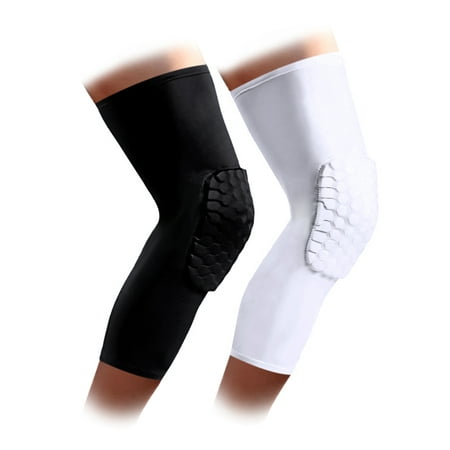 Honeycomb Knee Pad Anti-slip Basketball Leg Long Sleeve Crashproof Protector Gear for Sports, White,