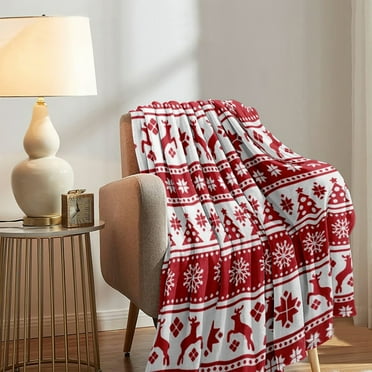 Coollooc Super Soft Snowfake Xmas Tree Reindeer Christmas Throw Blanket Twin Size 50x70 Inch, Feather Knit Microfiber Comfy Cozy Lightweight Fluffy Fuzzy Warm Cute for Couch Sofa Chair Bed- red