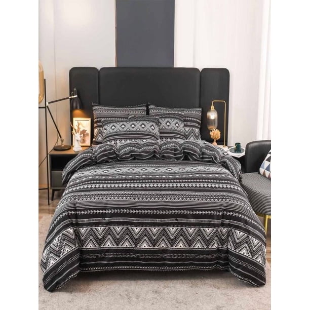 Juego de Edredón Bohemio de 3 Piezas | Estampado Geométrico En Blanco y Negro | Colcha Ligera de Microfibra Suave | Ropa de Cama Resistente a Las Arrugas y La Decoloración | Decoración para El Dormit
