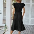 thumbnail image 4 of Vestido De Mujer Casual Con Cuello En V Vestido Midi Mangas Onduladas Una Línea De Color Puro Vestido De Verano Con Volantes, 4 of 6