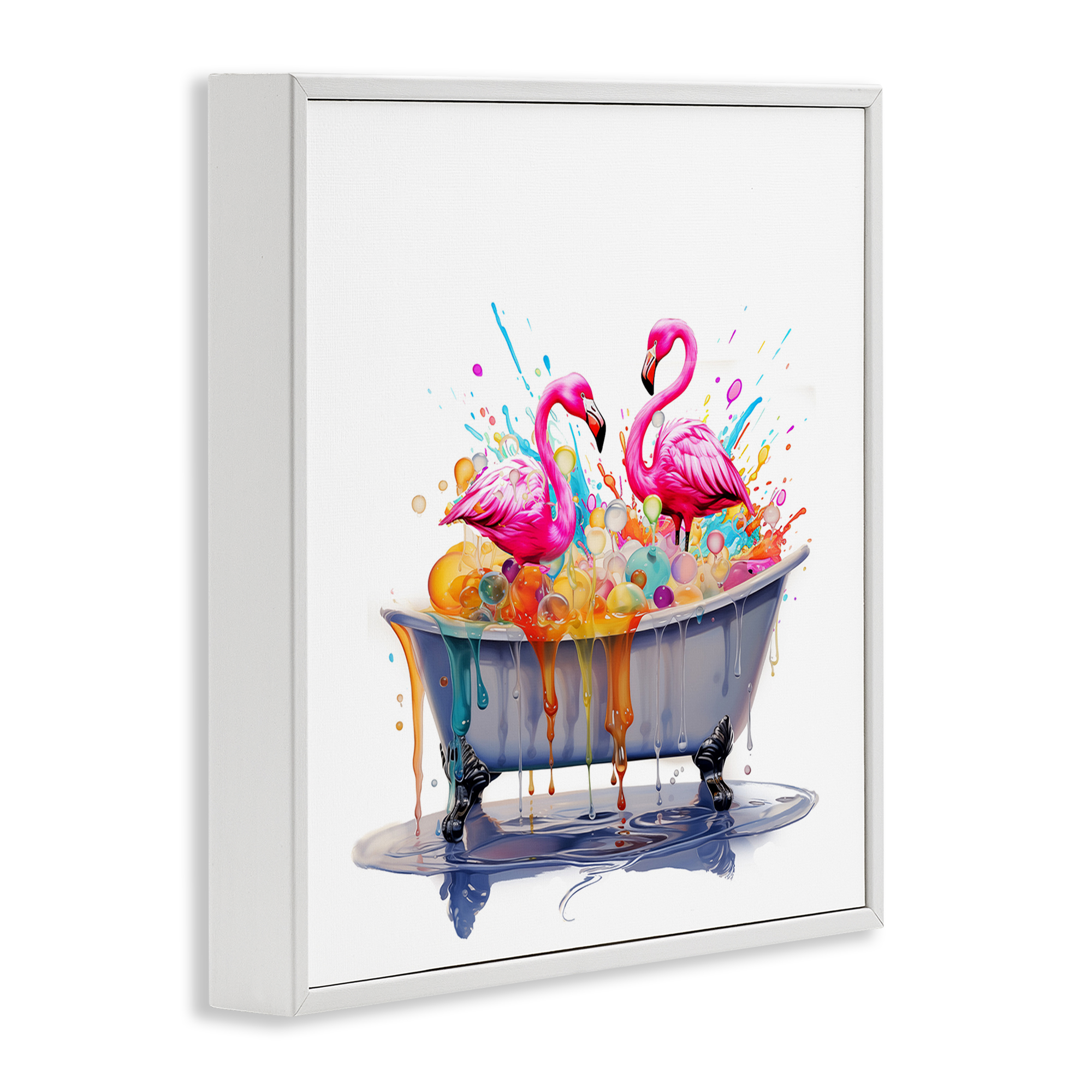 Stupell Industries Flamingo Bubble Bath Typography Painting White Framed Art Print Wall Art, 12 x 12