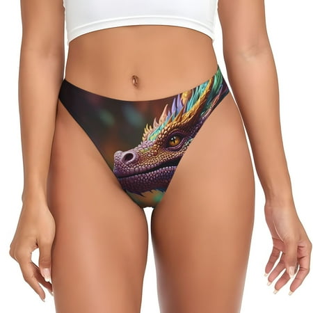 Qokaie Rainbow Scales Fantasy Dragon Printed Women s Cotton Thong Underwear  Sexy Breathable Panties G-string-3X-Large