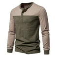 thumbnail image 2 of WREESH Men's Fashion Henley Shirts Color Block Casual Pullover Patchwork Long Sleeve Round Neck T-Shirt Tops Blouse Olive Green, 2 of 5