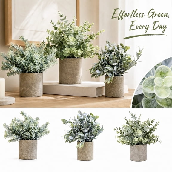 Plant Decor, Small Fake Plant, Artificial Plant, Faux Greenery, 10X9 Inch Potted Rosemary Style Faux Greenery in Textured Cylindrical Small Pot for Tabletop Shelf and Countertop