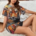 thumbnail image 4 of Honeii Colorful Plant Tiger for Women's Summer Pajama Set featuring Soft Short Sleeve Shirt & Matching Bottoms with Convenient Pockets for Relaxed Home Wear-Small, 4 of 6