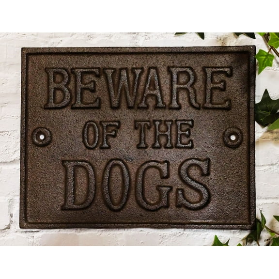 Cast Iron Rustic Antiqued Beware Of The Dogs Wall Word Sign Warning Plaque 9"L