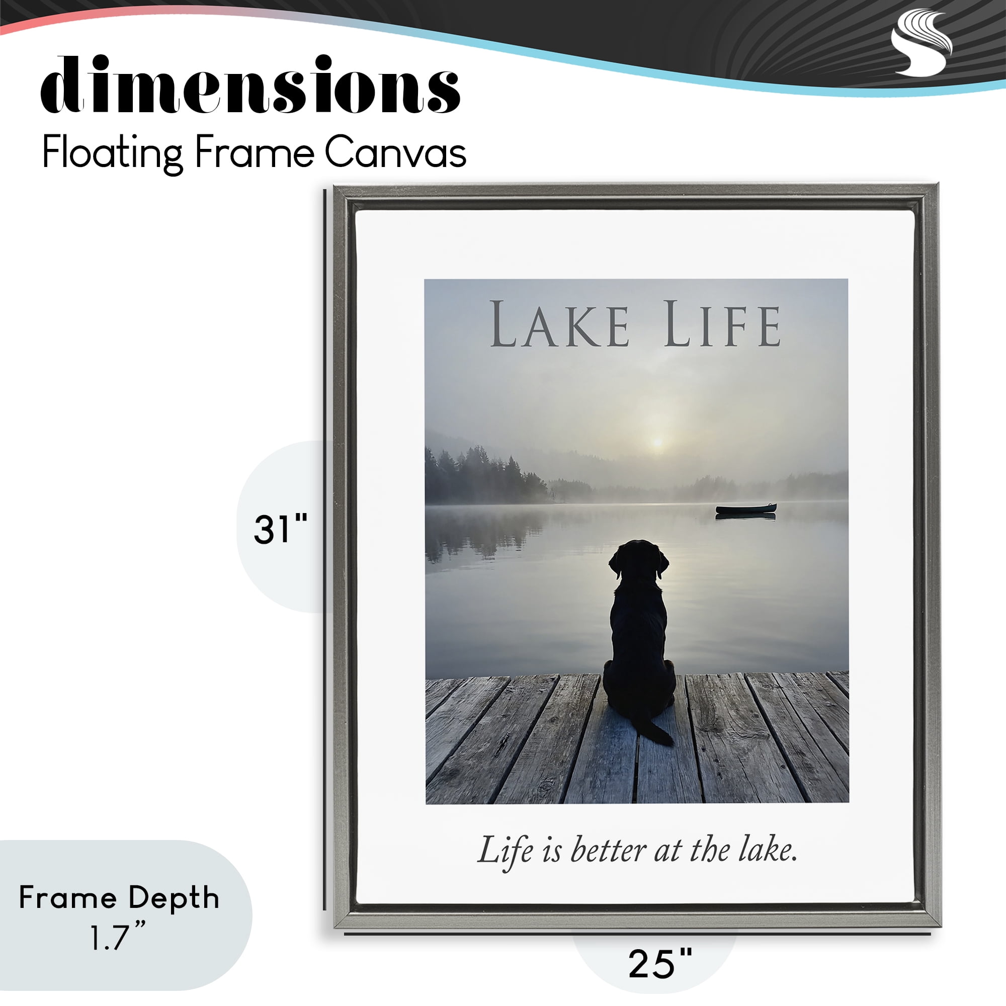 Stupell Industries Lake Life with Dog Gray Framed Floater Canvas Wall Art, design by A Barefoot Stylist