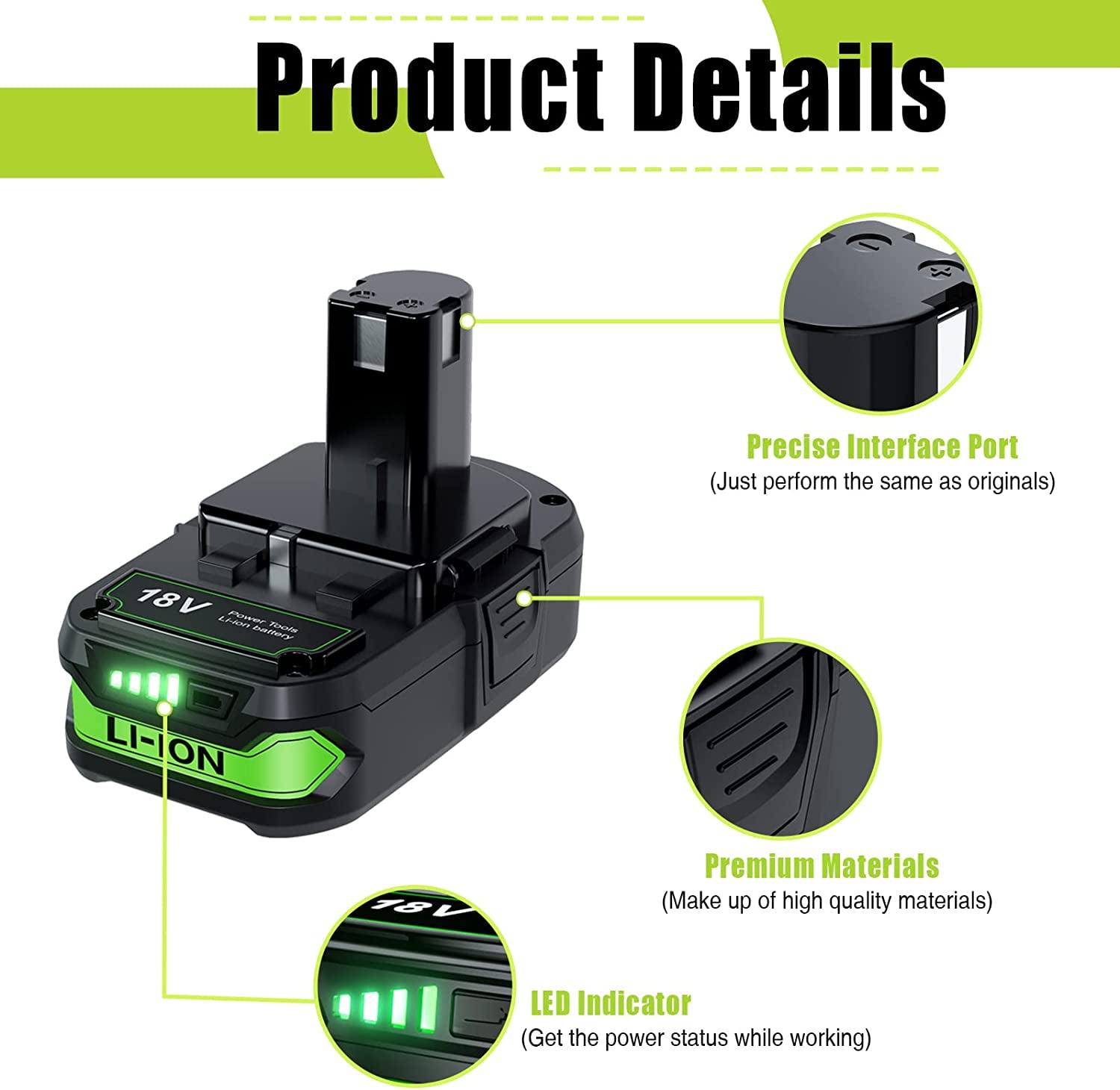 2Pack 18 Volt P102 Lithium-Ion Battery replacement For Ryobi 18V P108 P107 P103