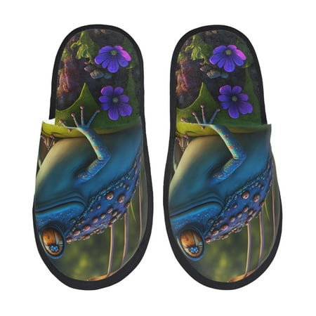 

Sigee Cute Blue Frog for Cozy Furry Slippers Super Soft Indoor and Outdoor Use Non-Slip Sole Slip On House Slippers-Large
