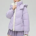 thumbnail image 3 of XUNKUSGA Womens Puffer Jacket Solid Color Casual Outerwear Cotton Padded Puffy Down Jacket Women Winter Thickened Warm Zip Up Bubble Coat with Detachable Hood Pockets S-XL Purple, 3 of 3