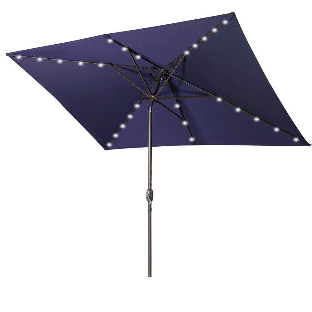 Superjoe 6.5×10 ft Outdoor Patio LED Umbrella Solar Powered Aluminum Pole with Push Button ,Navy Blue