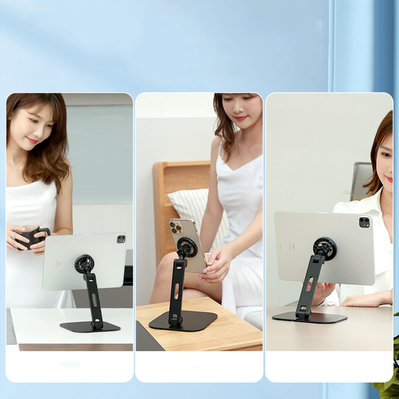 Cell Phone Stand, Magnetic Phone Holder - Rotating Adjustable Mobile Phone Stand for Desk, Office, Compatible with iPhone/Samsung/Motorola/OnePlus/Google, Cellphone & Tablet, Black