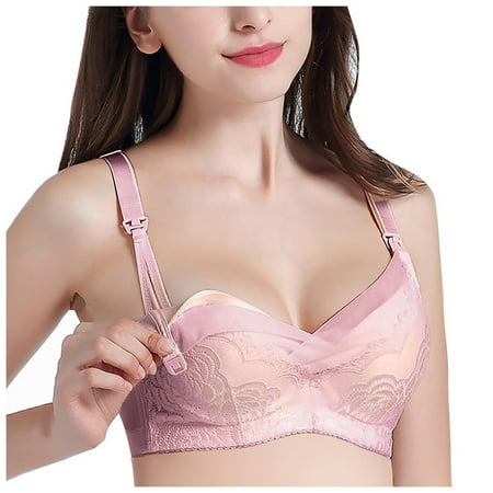 DXOUPM Women Soft Underwire Lace Close Knit Nursing Bras for Breastfeeding Deep V Pregnant Woman Bra Purple 90D