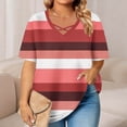 thumbnail image 2 of Blouse à Rayures Grande Taille Col en V Croisé devant - Manches Courtes Coupe Ample Décontractée Habillée Surdimensionnée, Rouge, 3x-Grand, 2 of 6