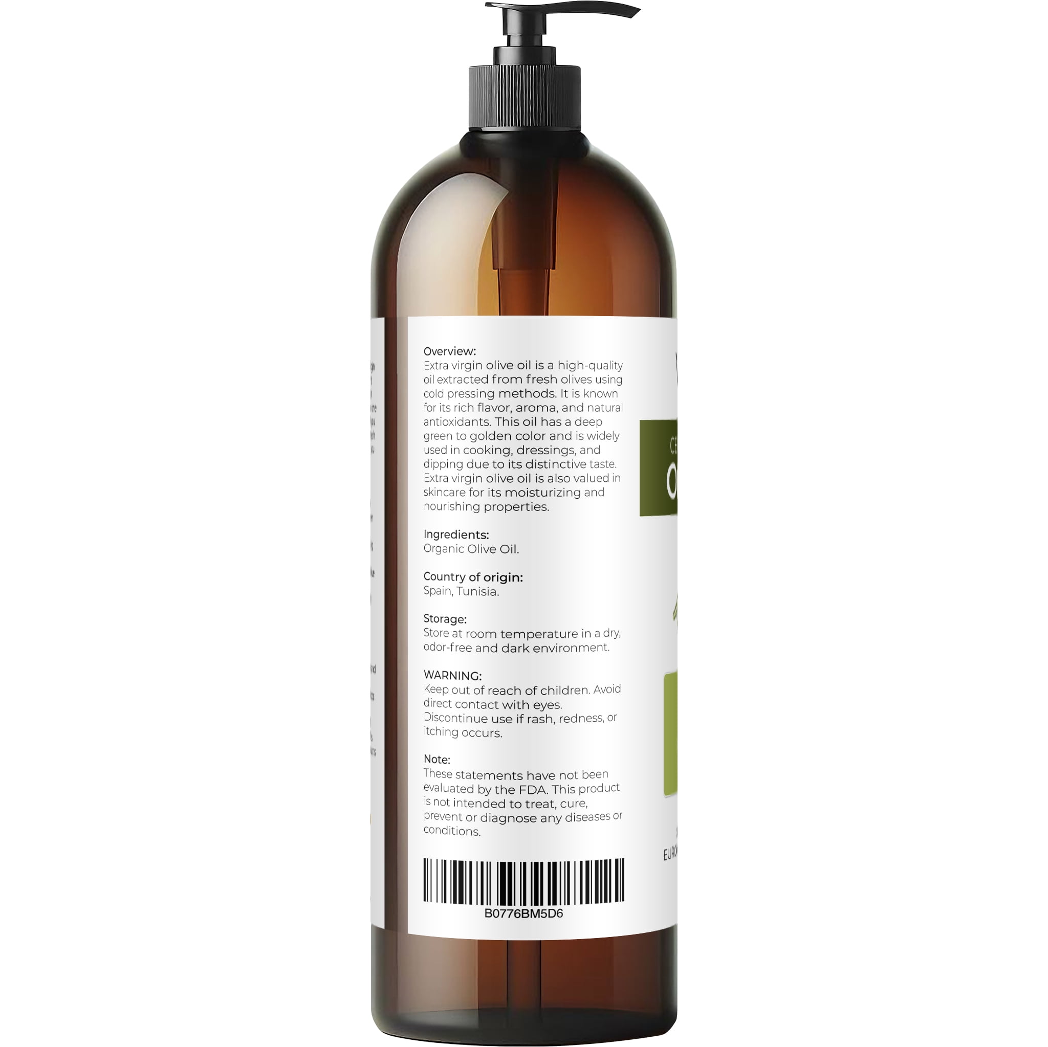 Velona USDA Certified Organic Olive Oil - 32 oz | 100% Pure and Natural Carrier Oil | Extra Virgin, Unrefined, Cold Pressed | Cooking, Dressing, Face, Hair, Body, Skin Care | Use Today - Enjoy Results