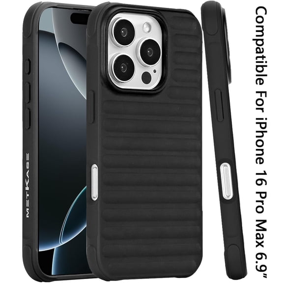 Case For Apple iPhone 16 Pro Max (6.9") Pattern Design Magnetic Chrome Hybrid Compatible with Magsafe Dual Layer Shockproof TPU Hard PC Back Phone Cover for iPhone 16 Pro Max, Solid Black