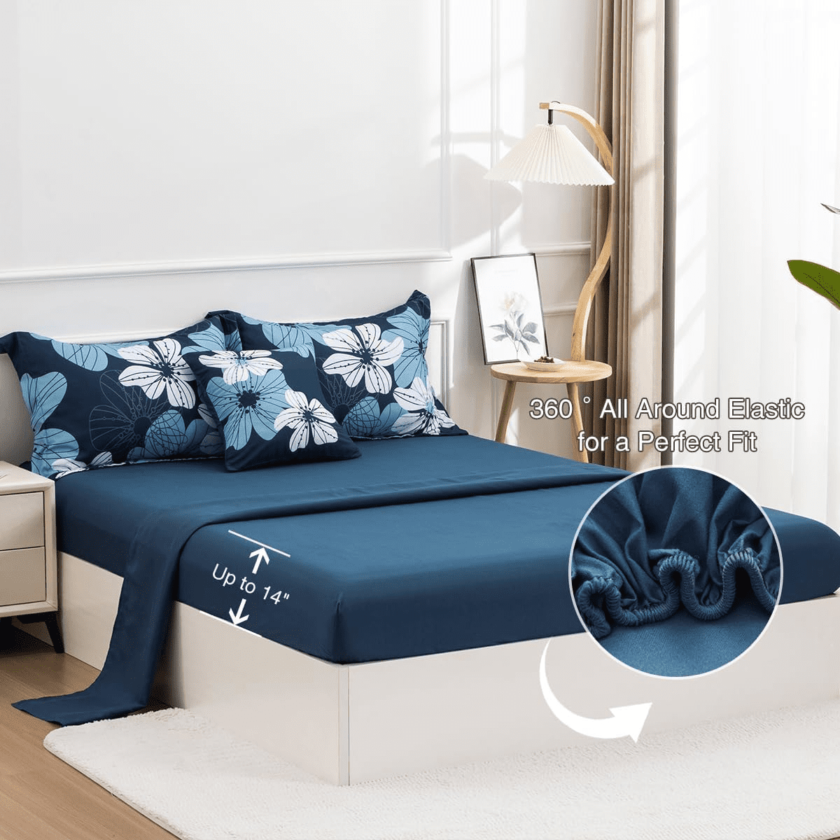 Btargot 6 Piece Navy Comforter Sets King Adult Floral Bedding Set Botanical Boho Flower Bed-in-a-Bag