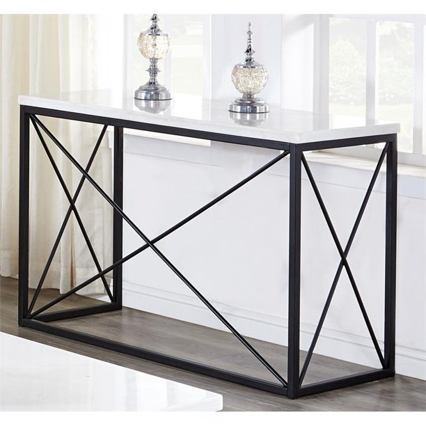 Skyler White Marble Top Rectangle Sofa Table