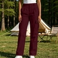 thumbnail image 4 of Neewe Women's Straight Long Pants Solid Color Elastic Waist Golf Travel Pants with Pockets Daily Outfits, 4 of 7